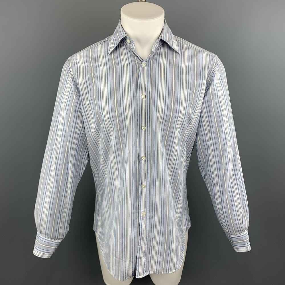 ETRO Size M Blue & Grey Stripe Cotton Button Up Long Sleeve Shirt